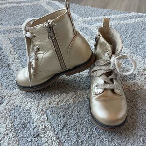 Cat & Jack Gold Ankle Boots with Lace-Up Front and Side Zipper
